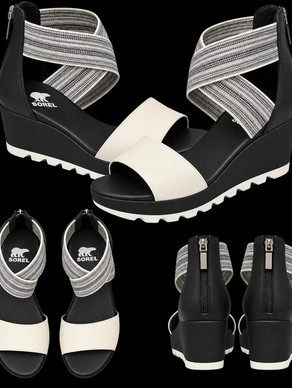 SOREL Women’s Size 10 Black & Ivory/white Wedge Sandals Platform Strappy